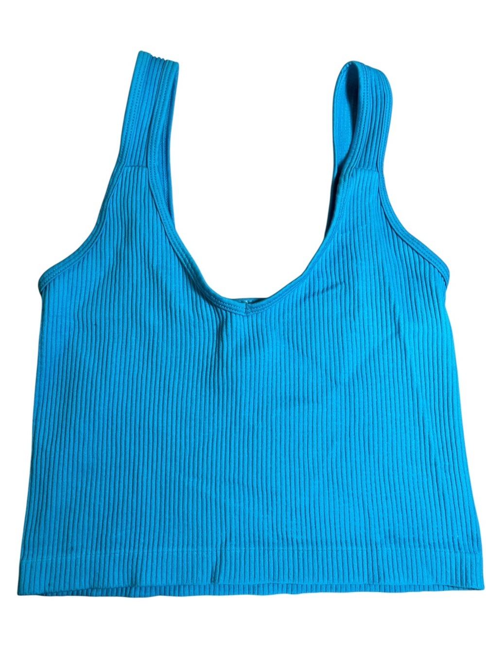 Love Poem Ribbed Crop Tank Top in Turquoise - Classic Scoop Neck. Medium